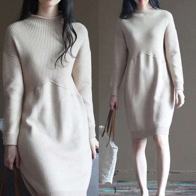 Casual Apparel For Women Graceful Drape nude winter casual the rabbit wool blended knit dresses loose vintage patchwork sweater dress