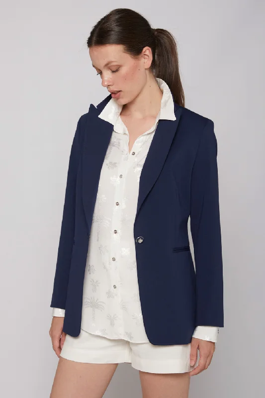 Plus-Size Women's Garments Shop Sales Vilagallo Navy Sophia Blazer With A Multicolour Check Lining