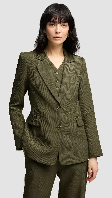 Women's Luxury Apparel Women's Fashion Hotspots Two-Button Blazer in Viscose Wool Twill | Olive