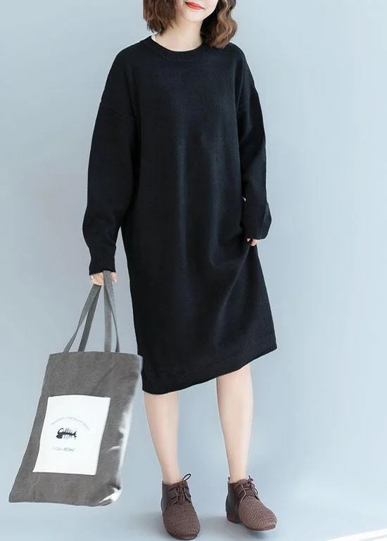 Women's Transitional Clothes Wardrobe Update For Work o neck Sweater weather Beautiful black Hipster knit dress fall