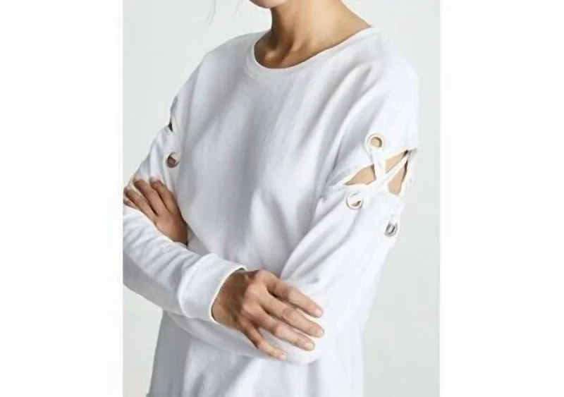 Women's Seasonal Attire Seasonal Trend Alice Lace Up Sleeve Cotton Sweatshirt In White