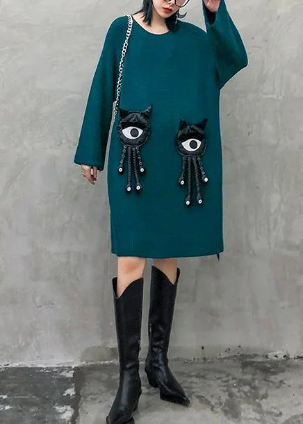 Women's Seasonal Clothes Great Prices On Feminine Styles Cozy blue Sweater dress outfit o neck Three-dimensional decoration oversized knitwear