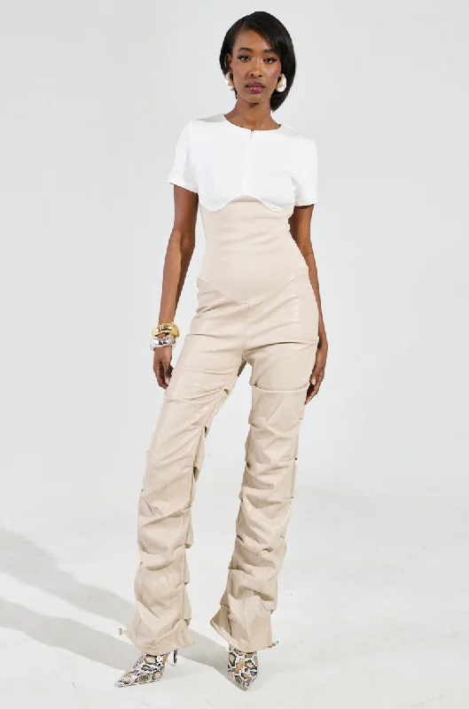 Vintage-Inspired Garments Seasonal Fashion CHARLI STACKED PU JUMPSUIT IN IVORY