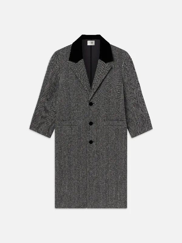 Women's Clothes And Apparel Big Savings Long Herringbone Coat -- Black Multi