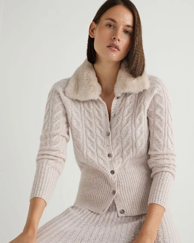 Casual Garments For Women High End Designer Brands Discount Women's Myla Fur Collar Cashmere Cardigan Frost White