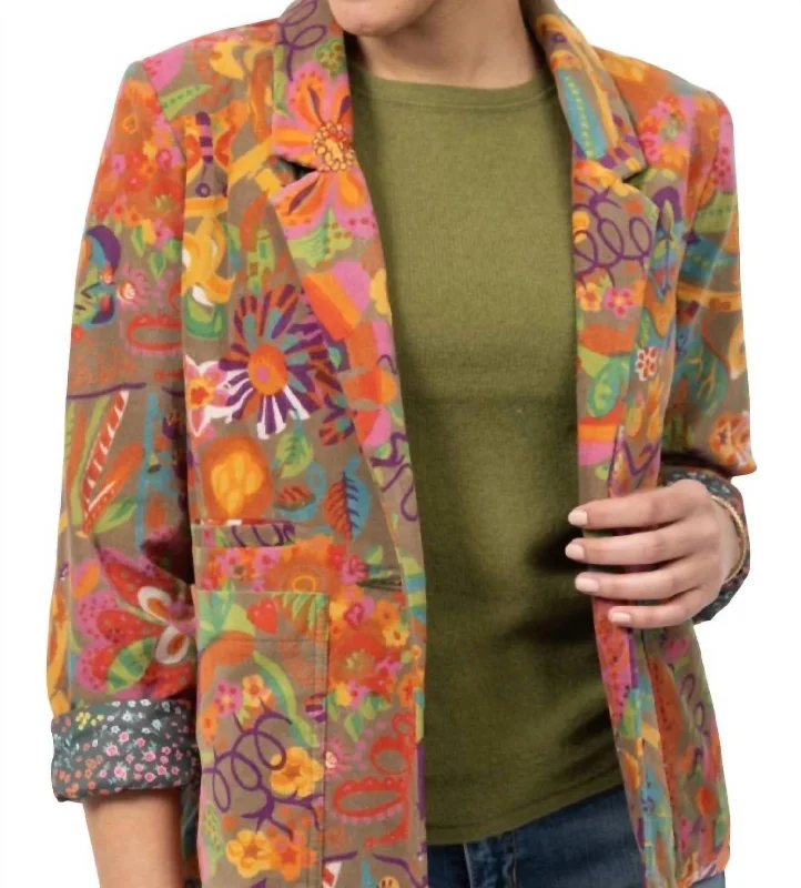 Women's Transitional Apparel Runway Inspired Wear Corduroy Print Blazer In Multi