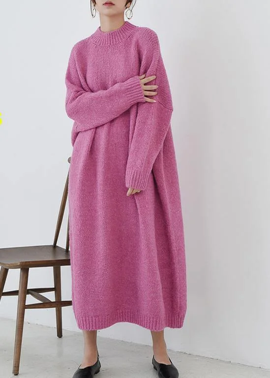 Women's Transitional Outfit Seasonal Fashion Cozy o neck Sweater fall weather plus size rose daily knit long dresses