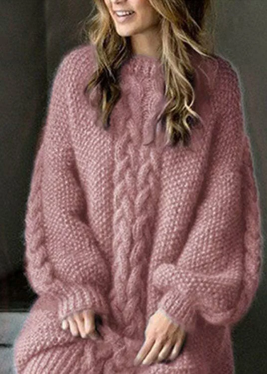 Women's Date Night Outfit Style Upgrade Classy pink thick Knit Sweater Dress Winter