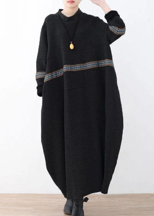 Women's Classic Outfit Stylish Looks Simple Black Patchwork Print Loose Fall Dress