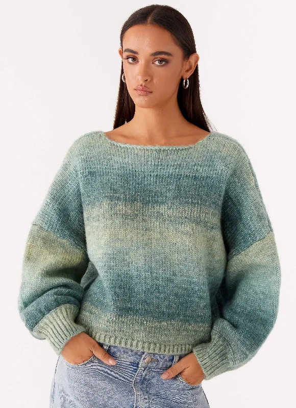 Women's Seasonal Wardrobe Clothing Romantic Date - Night Ensemble Lynne Oversized Jumper - Green Ombre