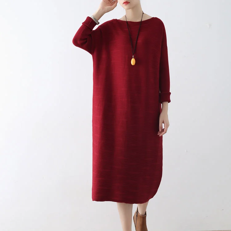 Stylish Outerwear Clothes For Women Special Occasion Wear Burgundy wave knit sweater dresses casual long winter dresses cotton sweaters winter 2024