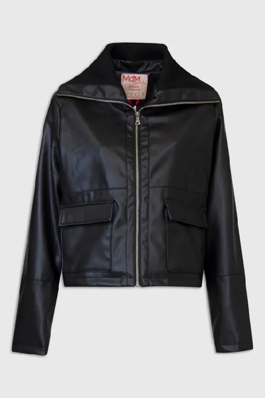 Women's Transitional Garments Designer Wear On Sale Md'M Black Leather Jacket